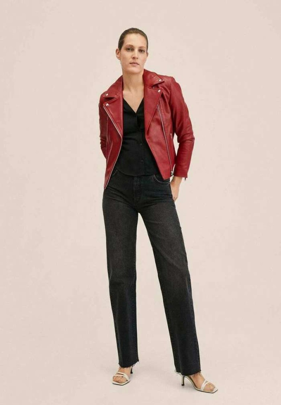 Clothing * | Mango Perfect Leather Jacket Burdeos