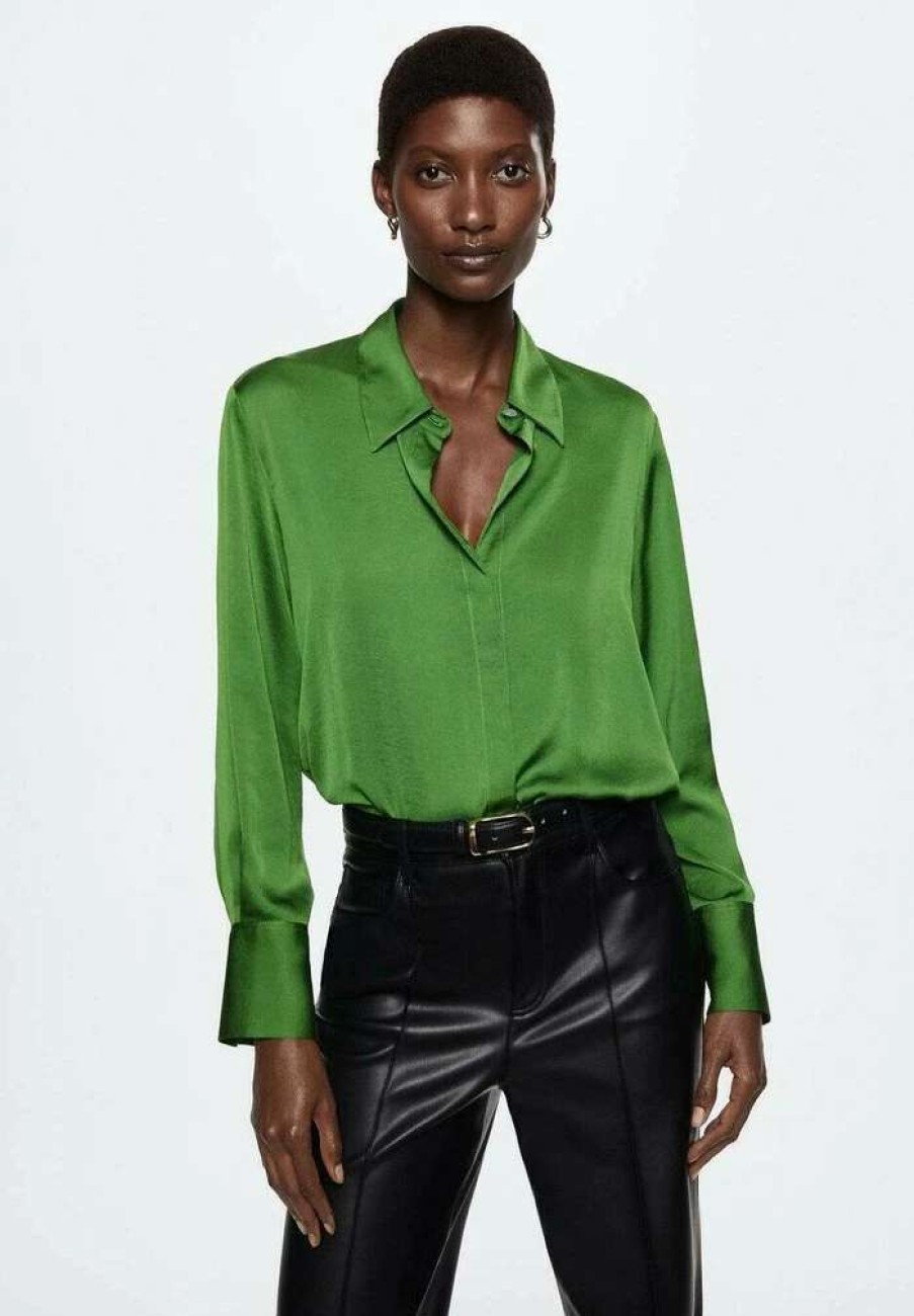 Clothing * | Mango Ideale Button-Down Blouse Vert