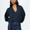 Clothing * | Mango Aire Blouse Bleu Marine