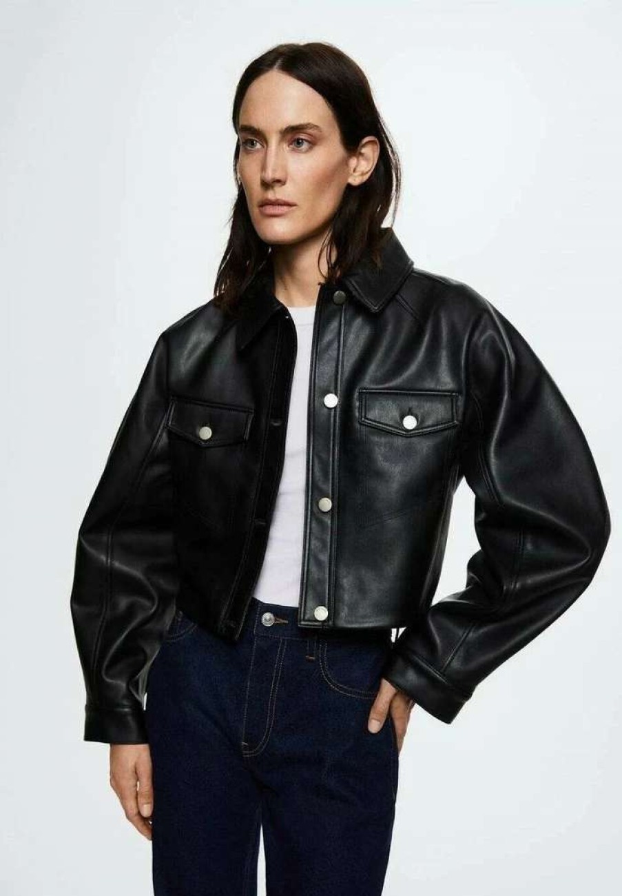 Clothing * | Mango Masha Faux Leather Jacket Schwarz