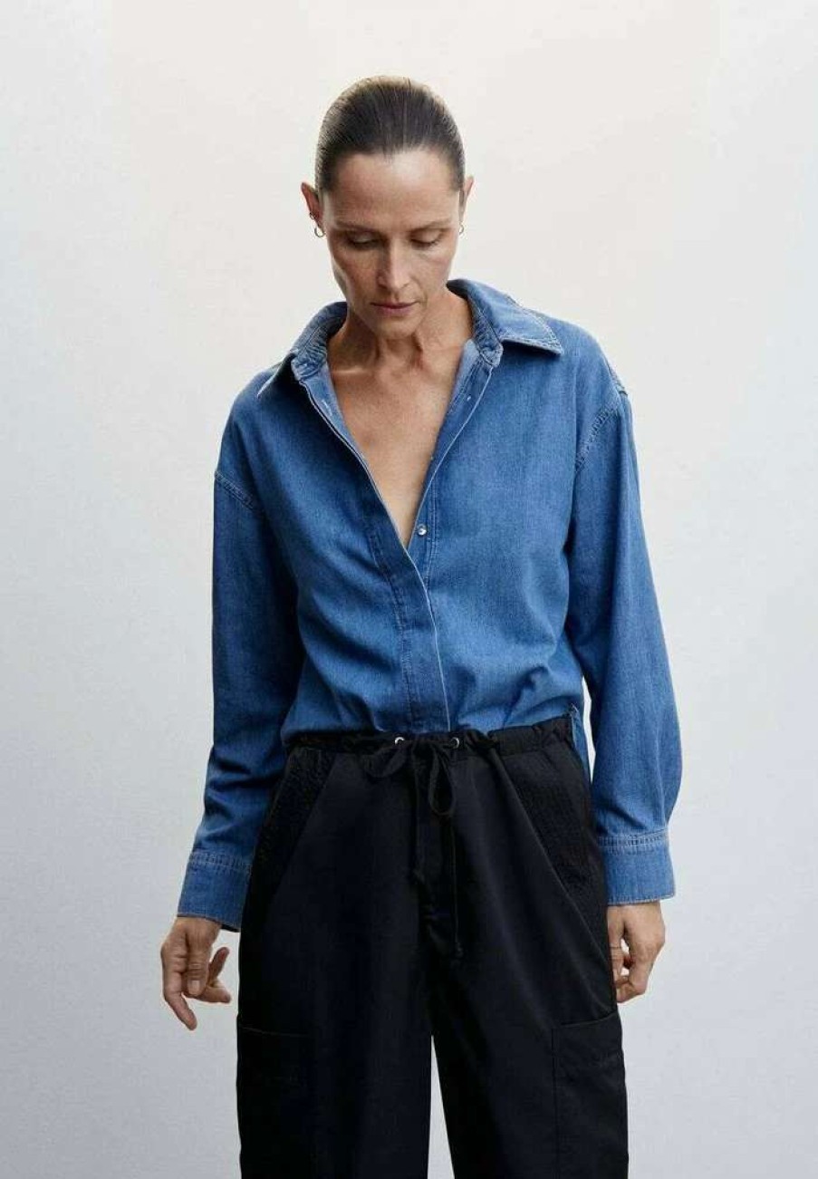 Clothing * | Mango Cris Button-Down Blouse Middenblauw