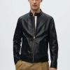 Clothing * | Mango Cuir Leather Jacket Black