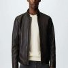 Clothing * | Mango Cuir Leather Jacket Schokolade