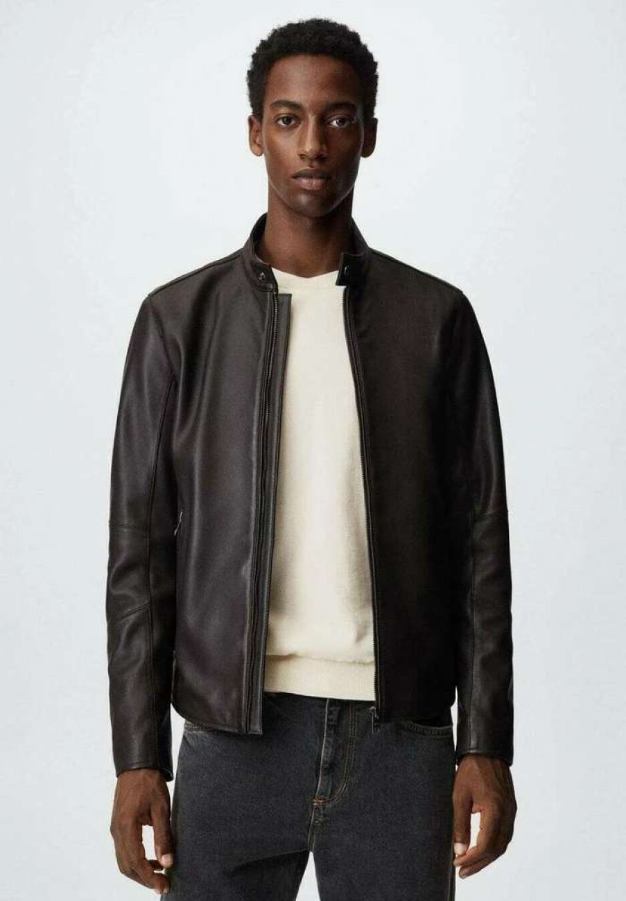 Clothing * | Mango Cuir Leather Jacket Schokolade