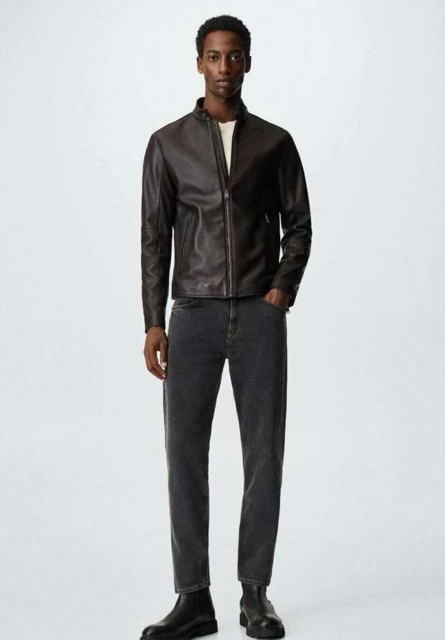 Clothing * | Mango Cuir Leather Jacket Schokolade