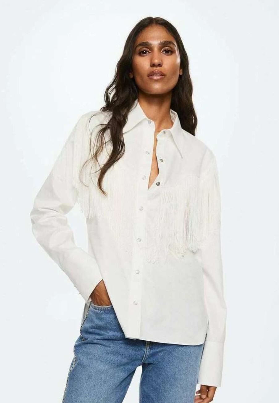 Clothing * | Mango Button-Down Blouse Bialy