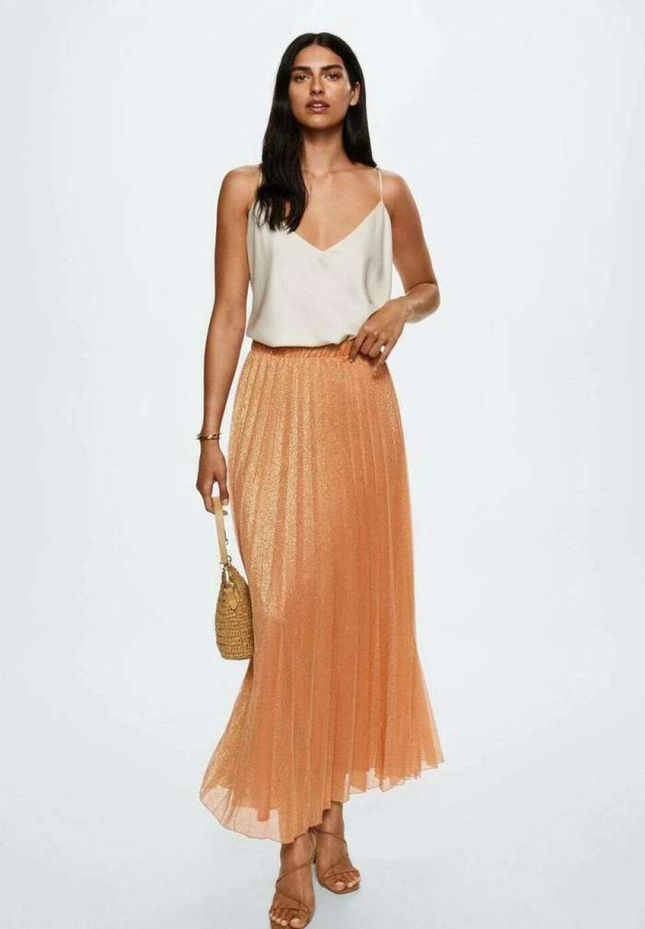 Clothing * | Mango Marion Pleated Skirt Orange